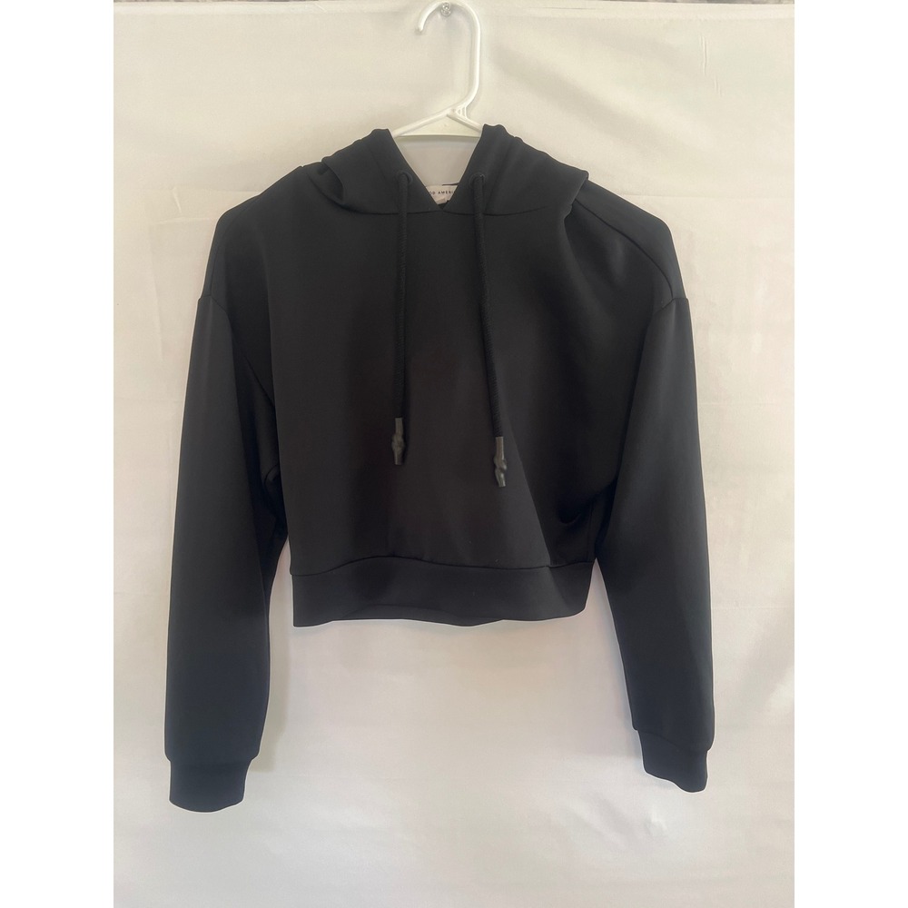 Good American Scuba Cropped Hoodie Black Women's Size 1 Small